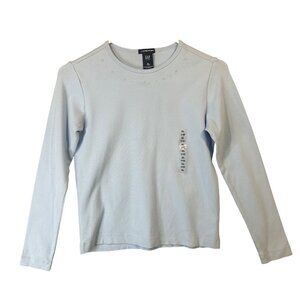 Gap Kids XL(12) Light Blue Star-Embroidered Long-Sleeve Stretch Cotton Shirt